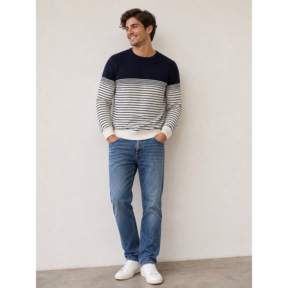 Peter Millar Crown Crafted Sweater XL Striped Pima Cotton Merino Navy $248